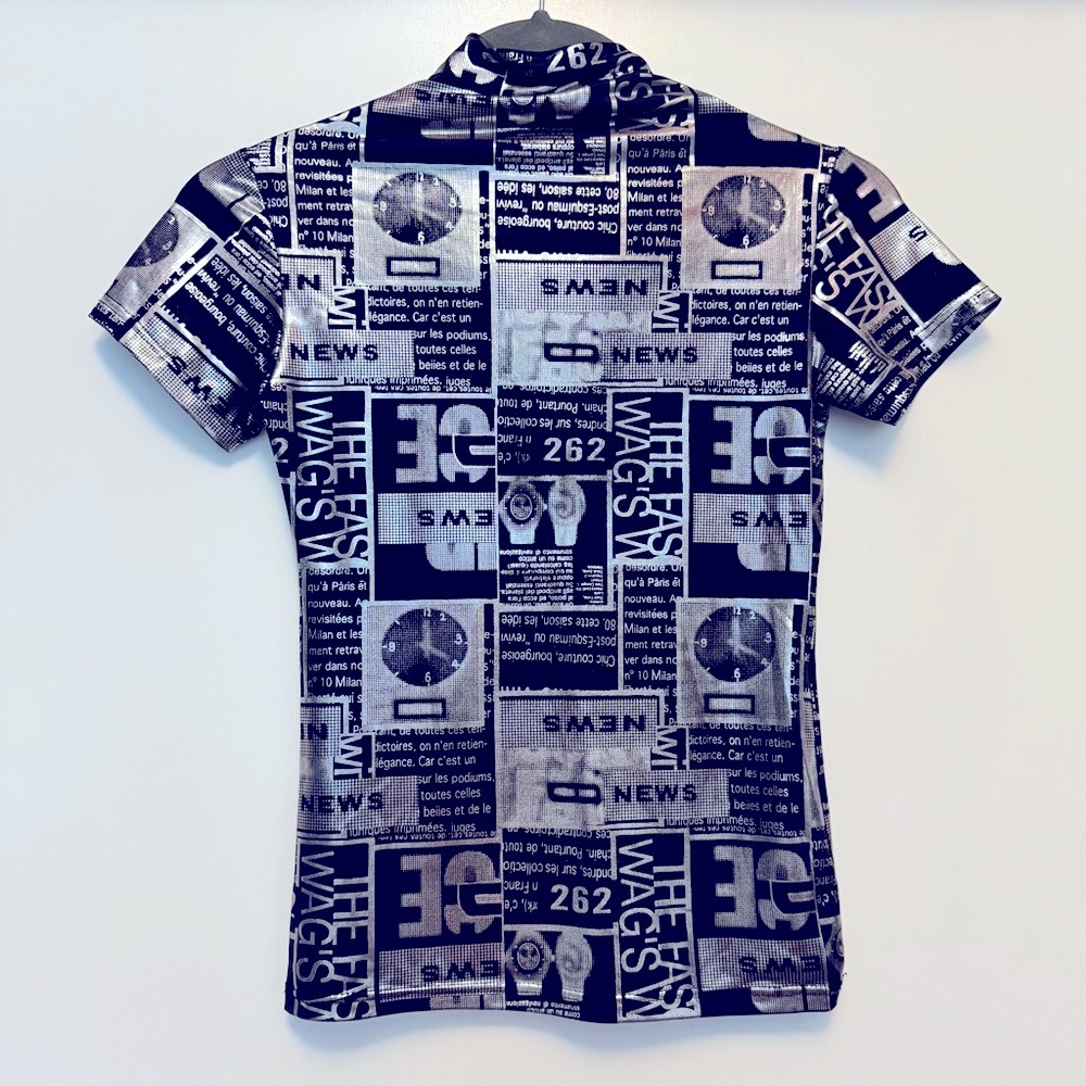 Black and Silver Graphic Print Turtleneck T-Shirt